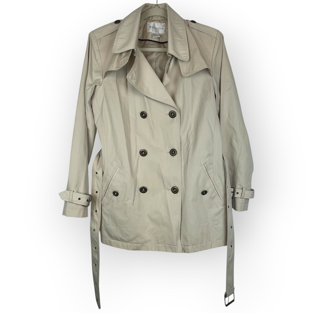 Worthington Women’s Trench Coat Beige Double Breasted Belted Jacket Size Small